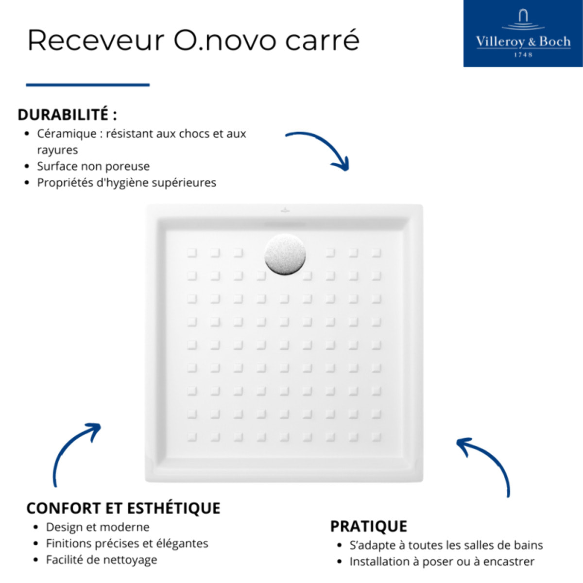 Pack receveur O Novo ceramique avec bonde D90