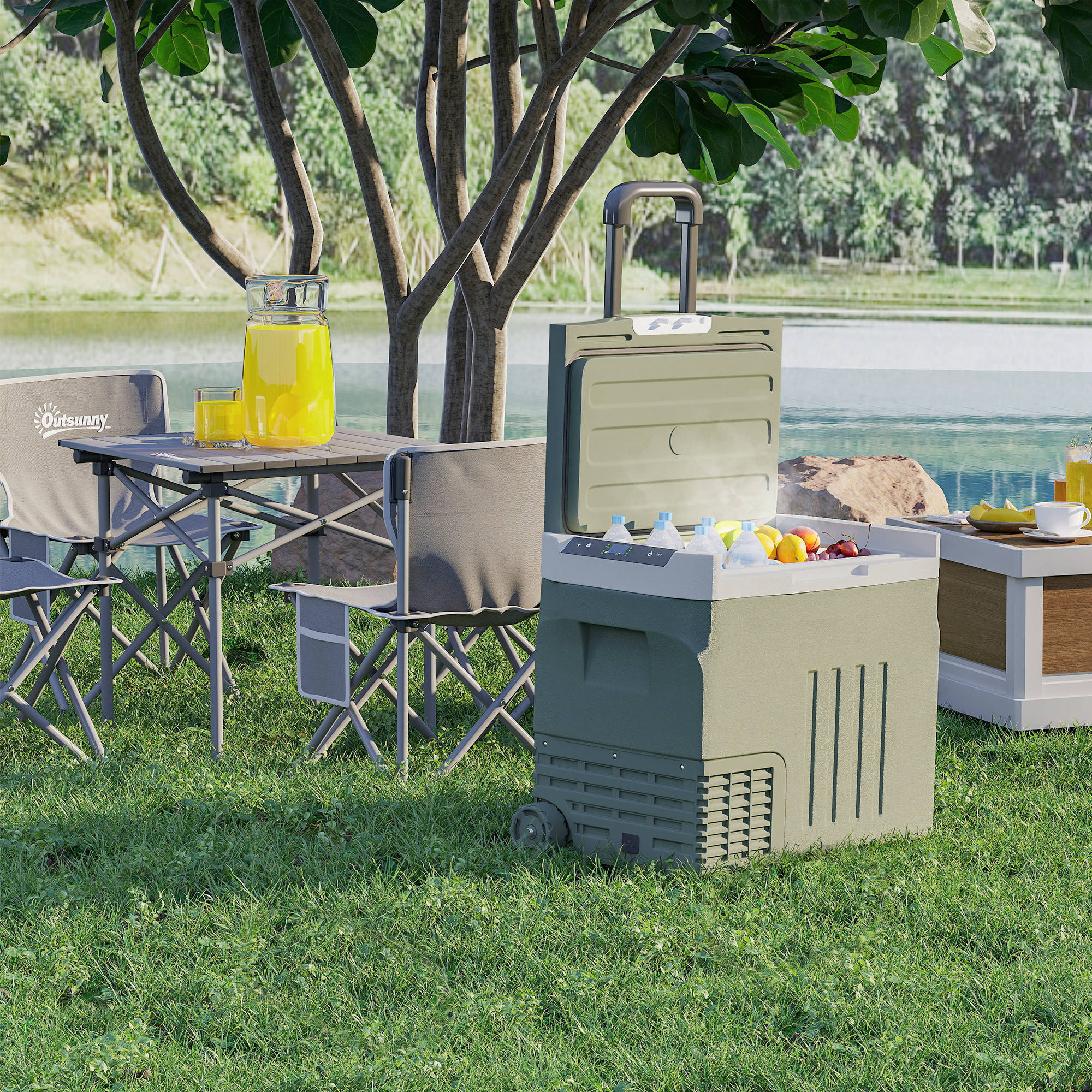 Glacière électrique portable 40L modes ECO/MAX -20°C-20°C poignée télescopique alimentation AC/DC vert