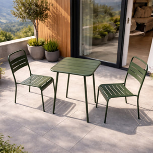 Ensemble table de jardin carrée 50cm et 2 chaises vert EVORA