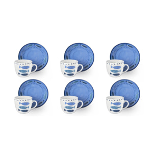 Set 6 Tazzine Caffè con Piattino Excelsa – Ocean, Porcellana Blu