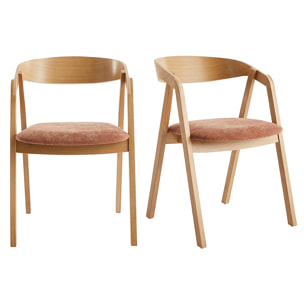 Chaises scandinaves empilables en bois clair chêne et tissu effet velours terre brûlée (lot de 2) LOVA