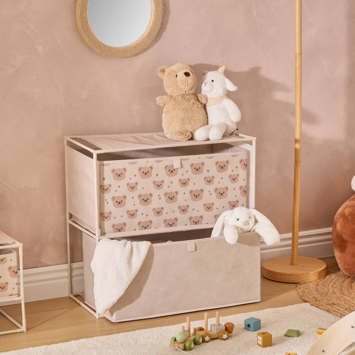Commode Enfant Tissa 2 Tirroirs Beige Imprimé Ourson 60x30x60 cm