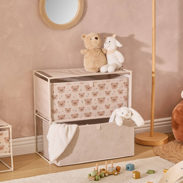 Commode Enfant Tissa 2 Tirroirs Beige Imprimé Ourson 60x30x60 cm