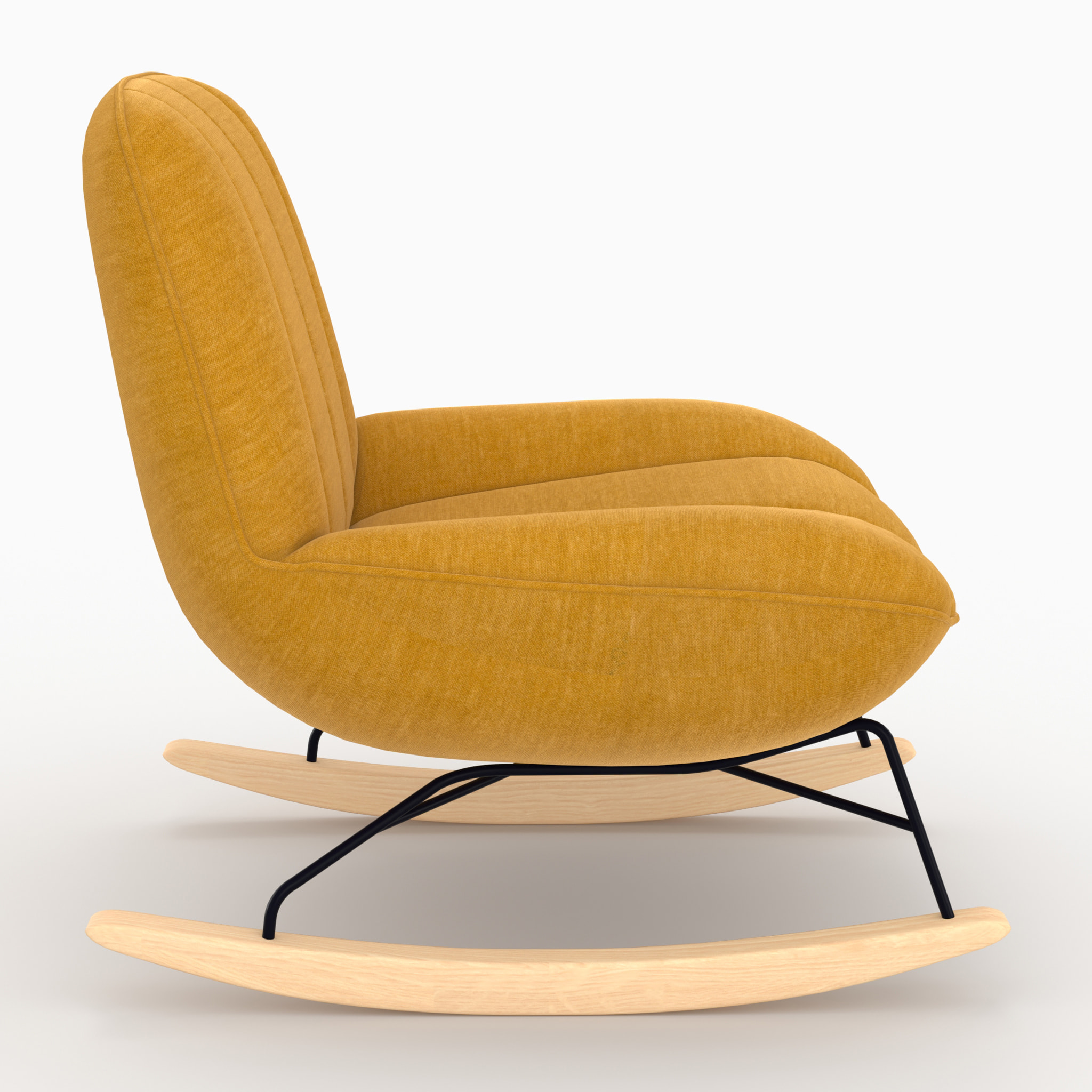 Rocking chair en tissu effet velours jaune moutarde  - Alvin