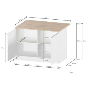 Isola da cucina Daffaticat, Tavolo ausiliario portaoggetti, Mobile da cucina a 2 ante, 100% Made in Italy, 125x90h90 cm, Antracite e Ardesia