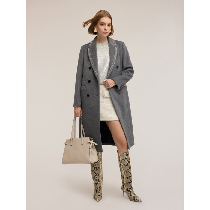 Motivi - Cappotto doppiopetto in misto lana con decorazioni - Grigio