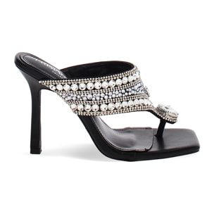 Mules open toe nero-argento tacco 10 cm