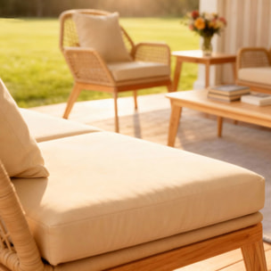 EMILIO Salon de jardin 4 places en bois avec 2 tables beige et bois