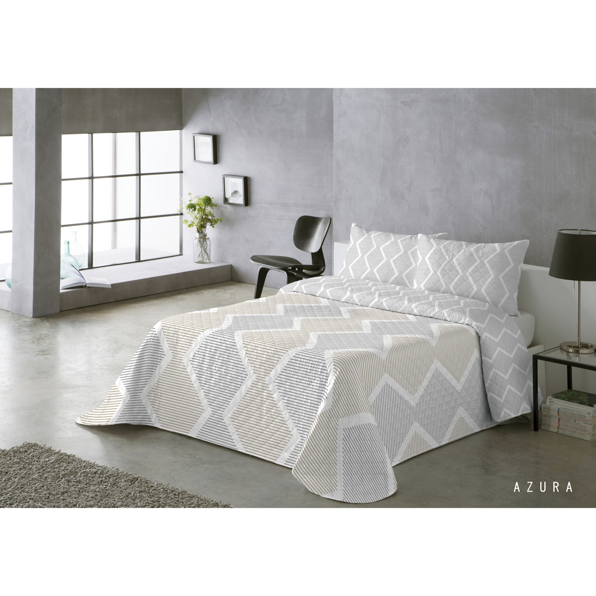 COLCHA ESTAMPADA REVERSIBLE AZURA DORADO