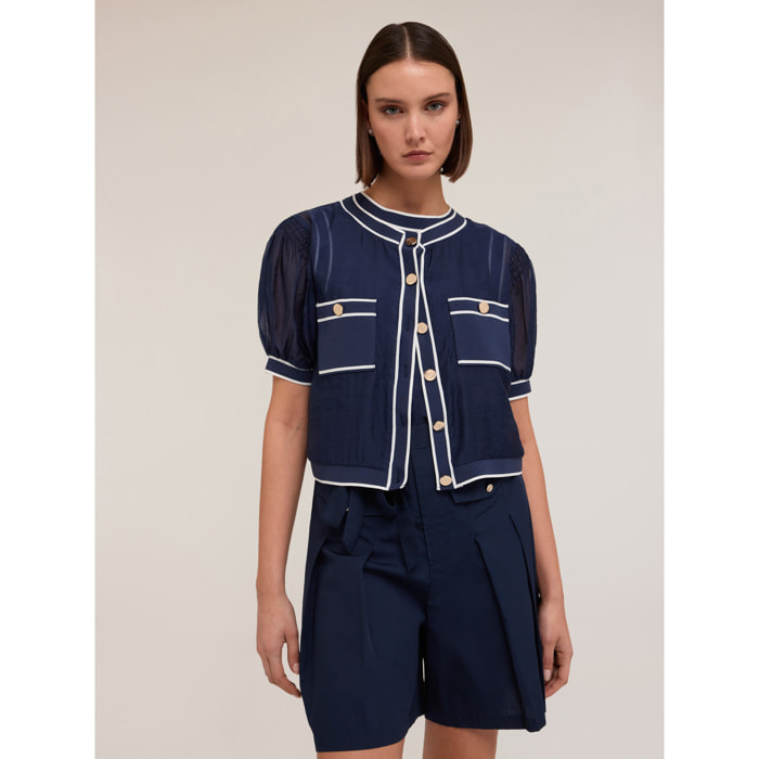 Motivi - Camisa de mixto lyocell con bordes canalé - Azul