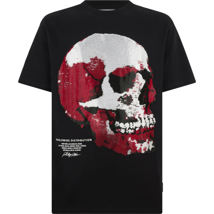 PHILIPP PLEIN Round Neck T-Shirt Red Skull Skull