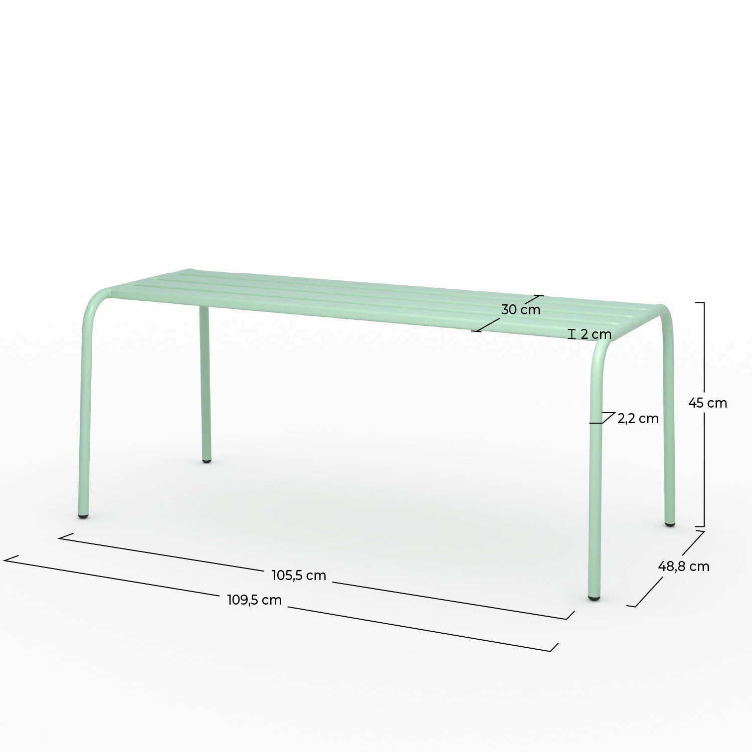 Banc de jardin en métal vert clair 2 personnes - Yumi