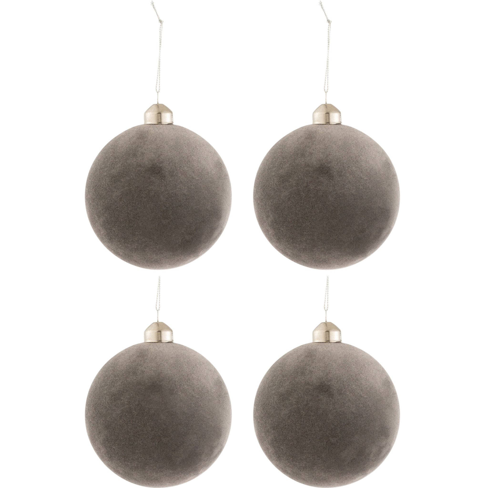 J-Line boule De Noël - velours/verre - gris - medium - boîte de 4
