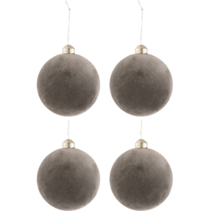 J-Line boule De Noël - velours/verre - gris - medium - boîte de 4