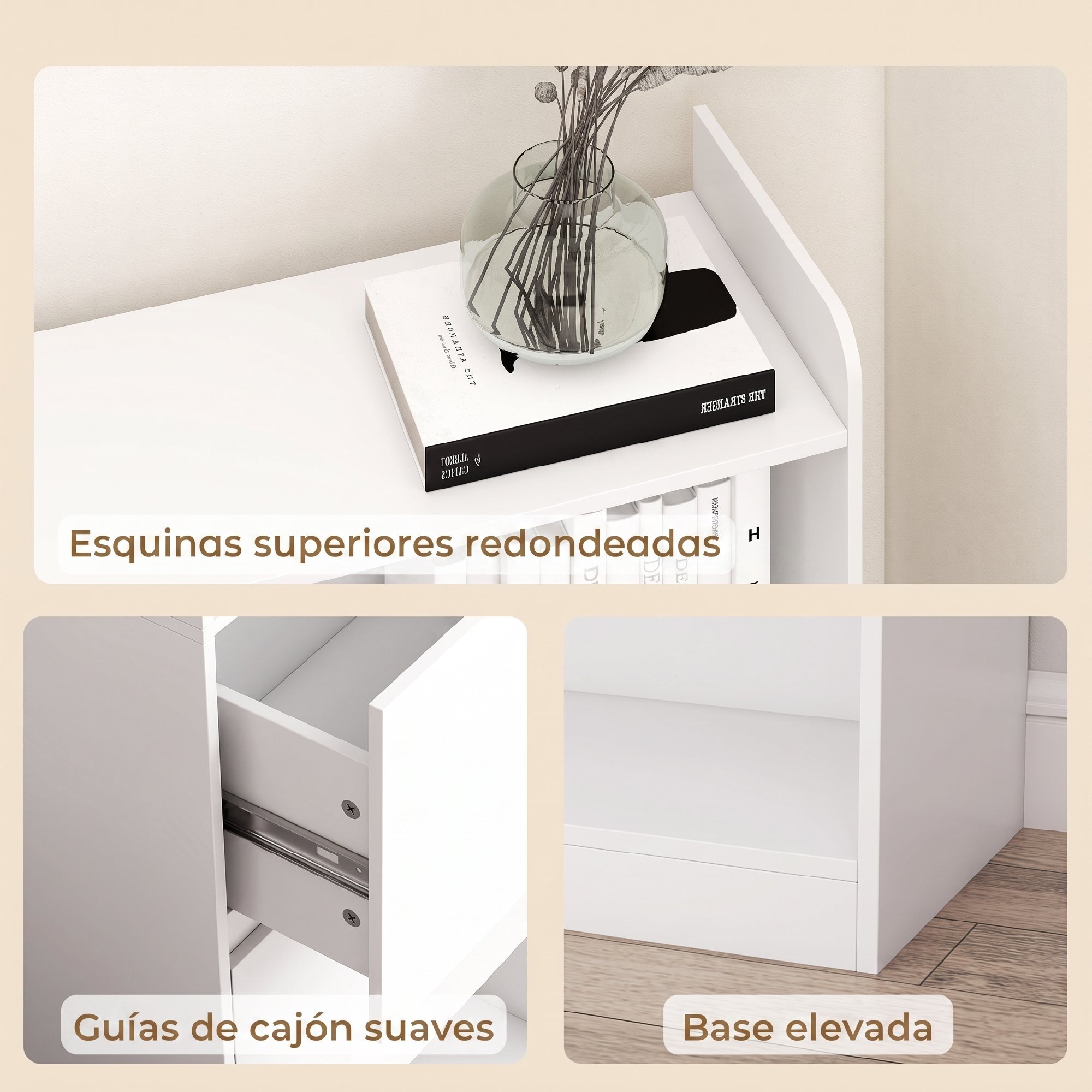Estantería para Libros Alta y Estrecha, Librería de 6 Niveles con Panel Perforado, 2 Cajones, 8 Compartimentos Abiertos, Armario para Salón, Estudio, Oficina, 120x30x200 cm, Blanco