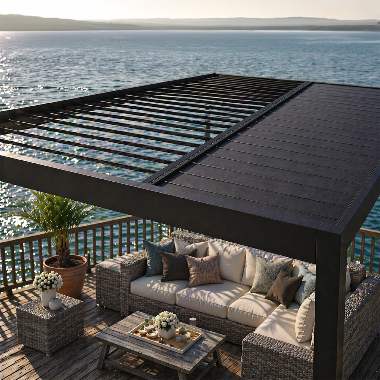 Pergola bioclimatique structure aluminium lames orientables 4x3m MILL