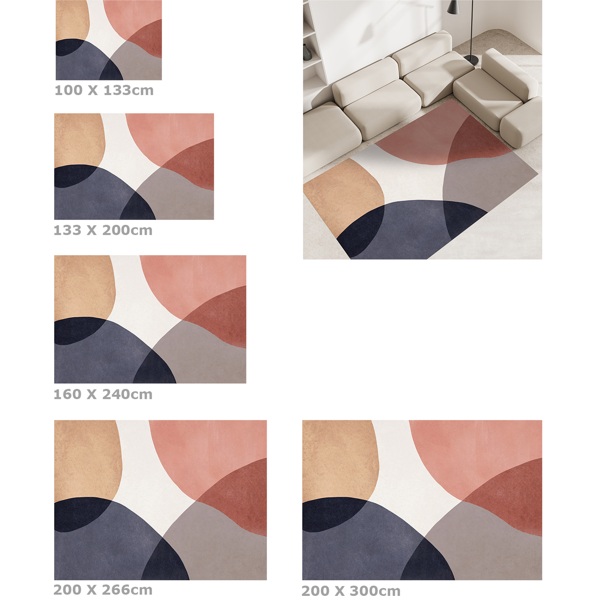 Alfombra de vinilo Eclipse azul 200x266 cm -PVC antideslizante, vinilica para cocina o salón, lavable, estilo abstracto