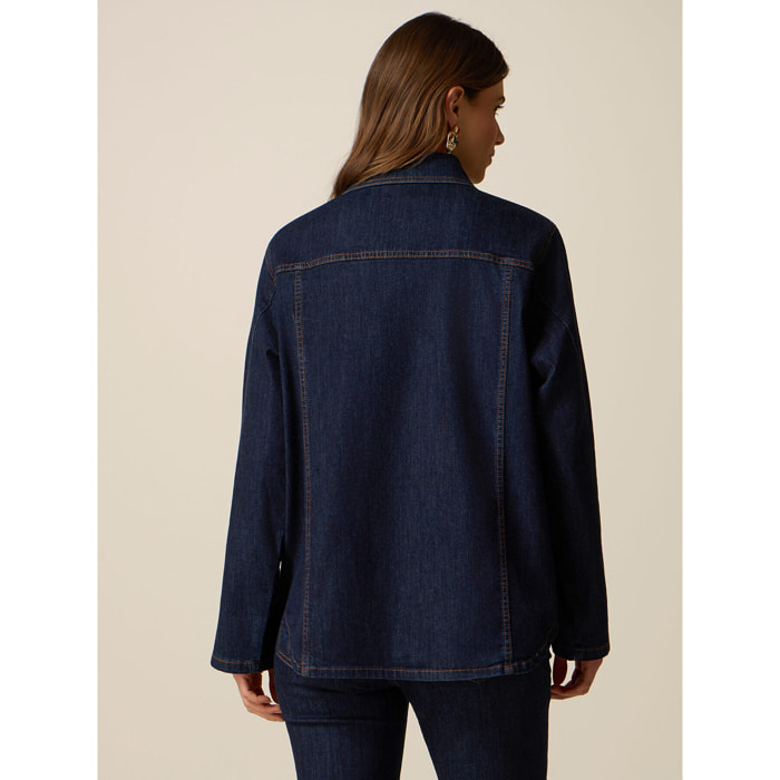 Oltre - Camicia in denim con applicazione gioiello - Blu