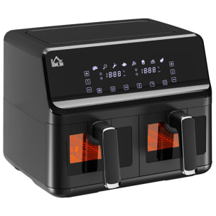 Freidora sin Aceite Doble 8L Freidora de Aire Caliente 2500W con 8 Programas Pantalla LED Táctil Temperatura Ajustable 80-200„ƒ Temporizador y Cesta Antiadherente 38,5x38x30,5 cm Negro