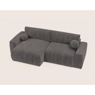 Constance - Canapé d'angle réversible 4 places convertible avec coffre en velours relief - Gris