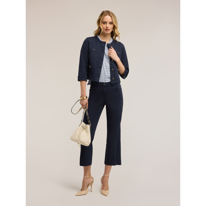 Motivi - Pantalones kick flare en drill - Azul