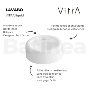 Lavabo VITRA Liquid 40 cm sans plateforme sans trou et sans trop-plein