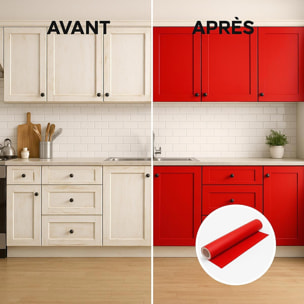 Rouleau adhésif décoratif Vinyle au Mètre - Rouge tomate - Sticker Lavable Imperméable Mur Cuisine Meubles