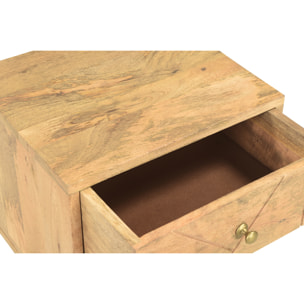 Table de chevet avec rangements bois manguier massif gravé et métal doré LINIUM
