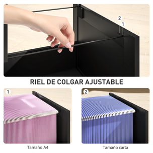 Cajonera Escritorio con 3 Cajones, Cajonera de Oficina, Mueble Archivador, con 2 Cerraduras, Riel Colgante para A4 y Carta, 40x40x101 cm, Negro