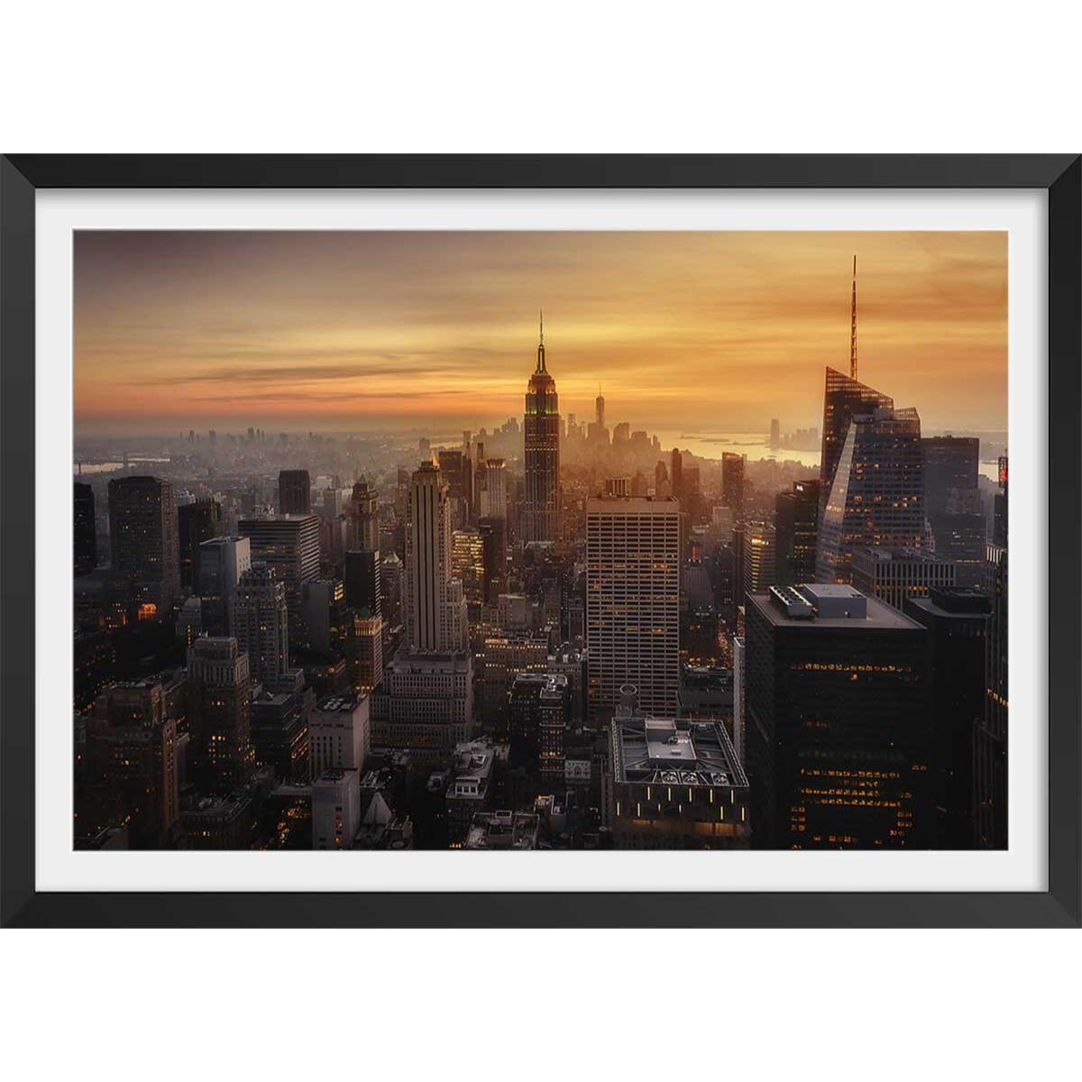 Affiche paysage manhattan's light Affiche + cadre en bois - Noir