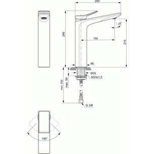 IDEAL STANDARD Mitigeur lavabo Conca réhaussé sans tirette sans vidage chrome