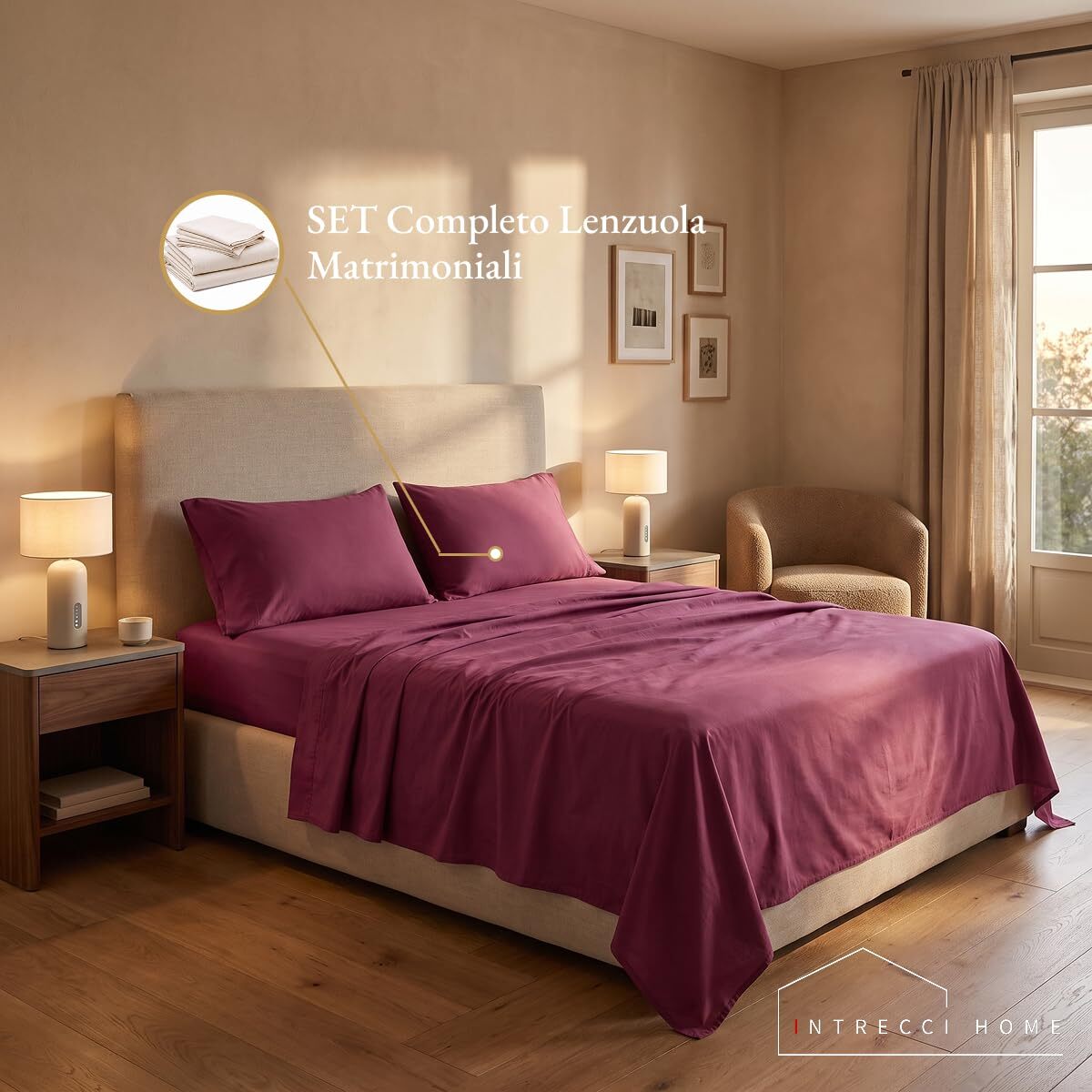 Completo lenzuola in cotone - Rosso