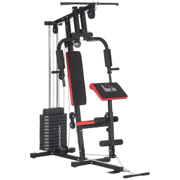 Multiestación de Musculación Máquina de Musculación con Placas de Peso de 65 kg Carga Max. 100 kg para Entrenamiento Fitness en Hogar Gimnasio Negro y Rojo