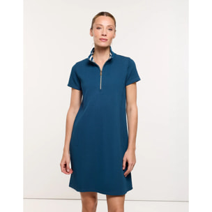 Vestido Corto de Punto Piqué Azul - Tanama