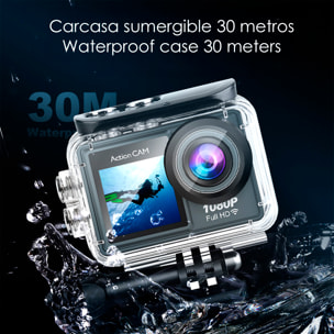 Cámara Deportiva AT-G40 1080FHD con 12 mpx, doble pantalla de 2" y 1.3" con multitud de accesorios deportivos y WIFI.