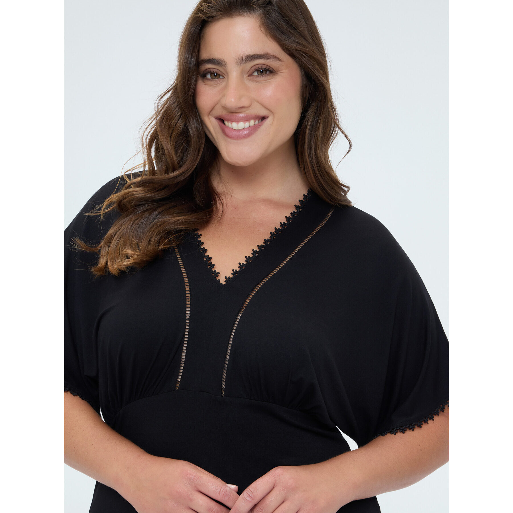 Fiorella Rubino - T-shirt in viscosa con dettagli in pizzo - Nero