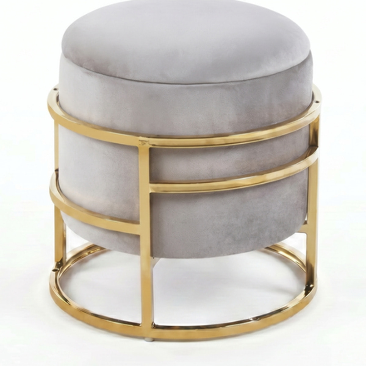 Pouf Contenitore Rotondo in Velluto con Coperchio e Base in Acciaio Dorata, Seduta Imbottita con Vano Contenitore dallo Stile Elegante per Soggiorno, Camera da Letto e Ingresso