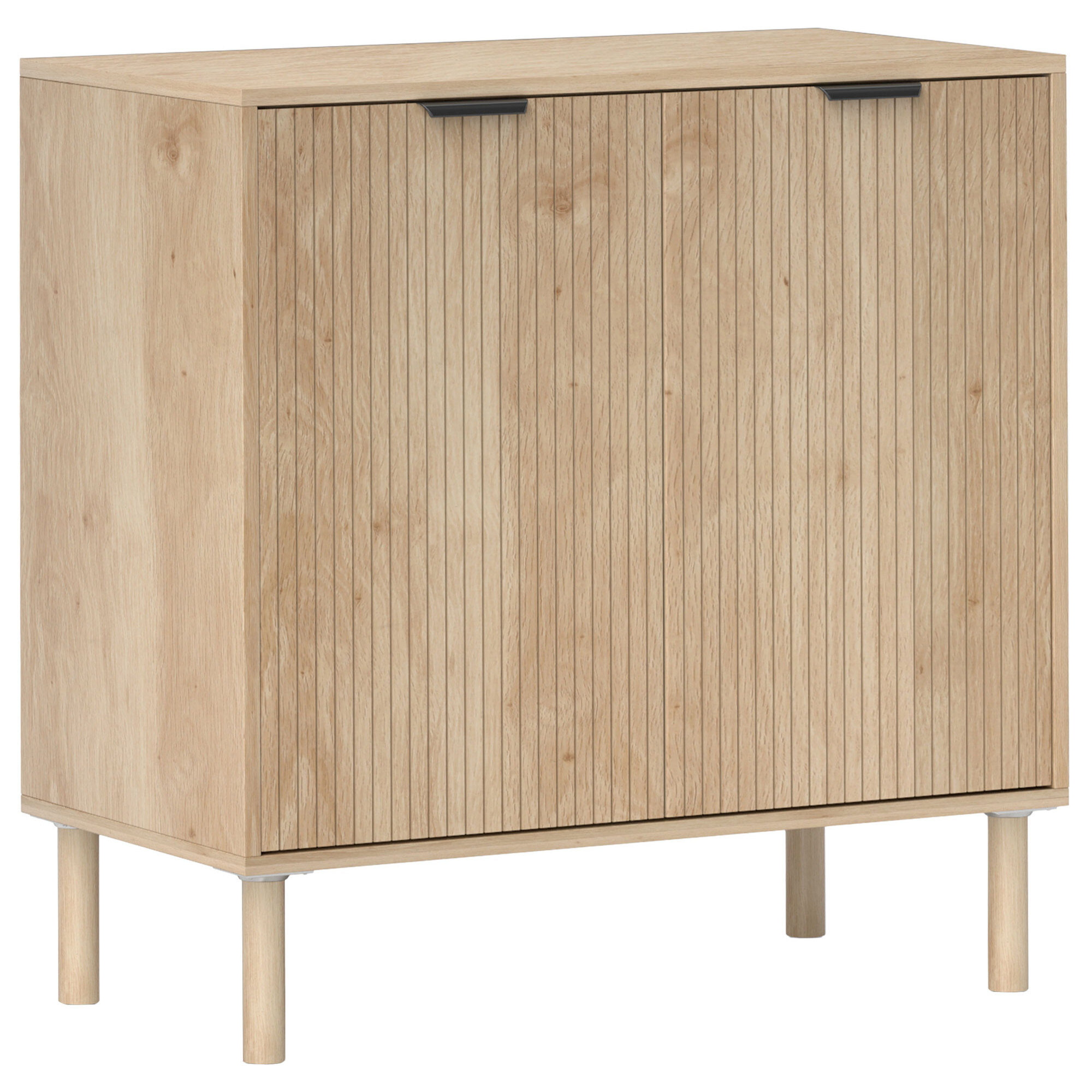 Aparador de Salón Aparador con Estante Ajustable 2 Puertas Sistema Anti-vuelco y Patas de Madera de Pino para Comedor Pasillo 78x40x77,5 cm Roble