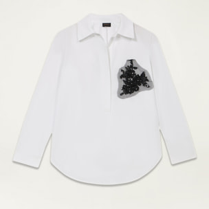 Oltre - Oversized blouse with jewel patch - Blanco