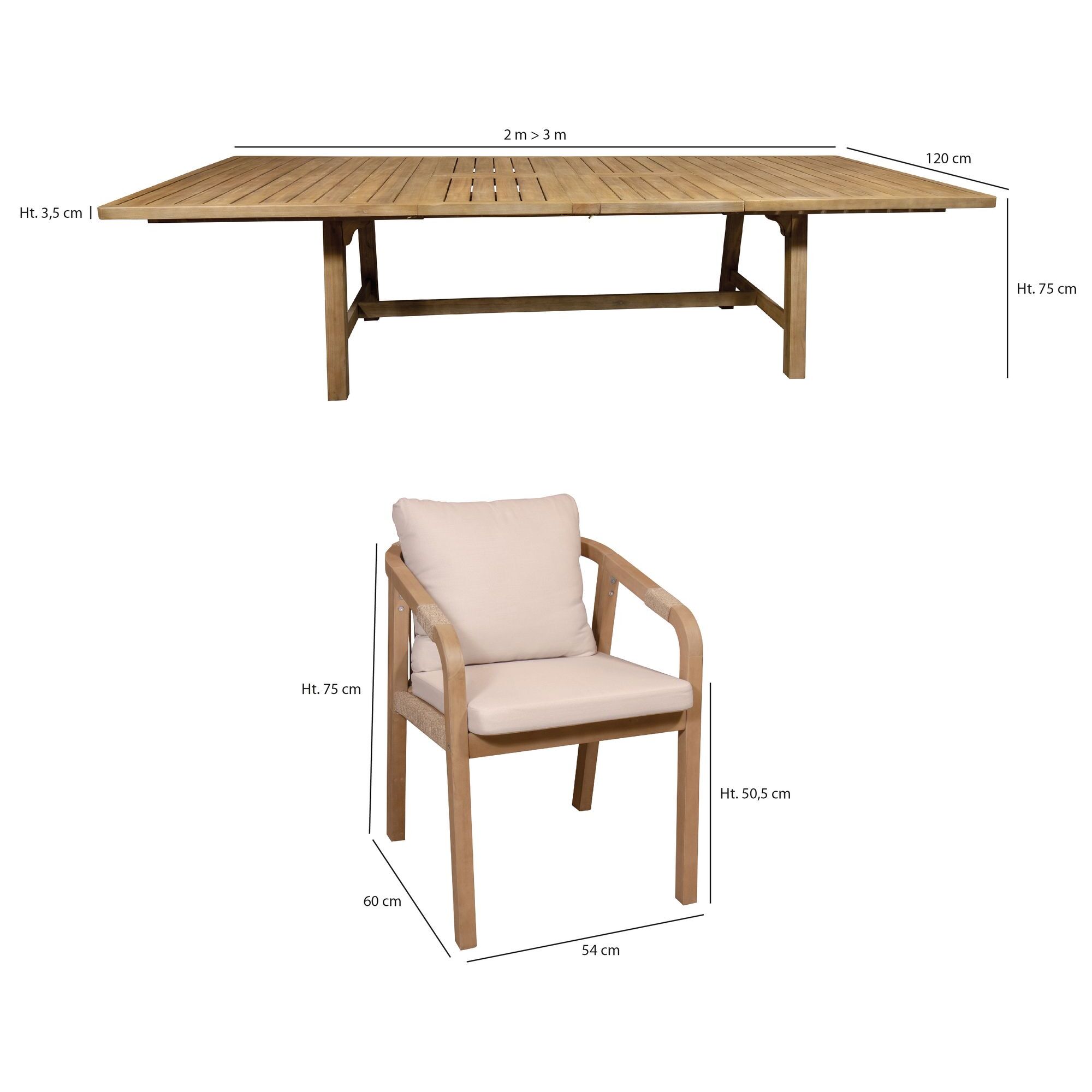 Ensemble de jardin table extensible en bois d'acacia 10 places SAONA