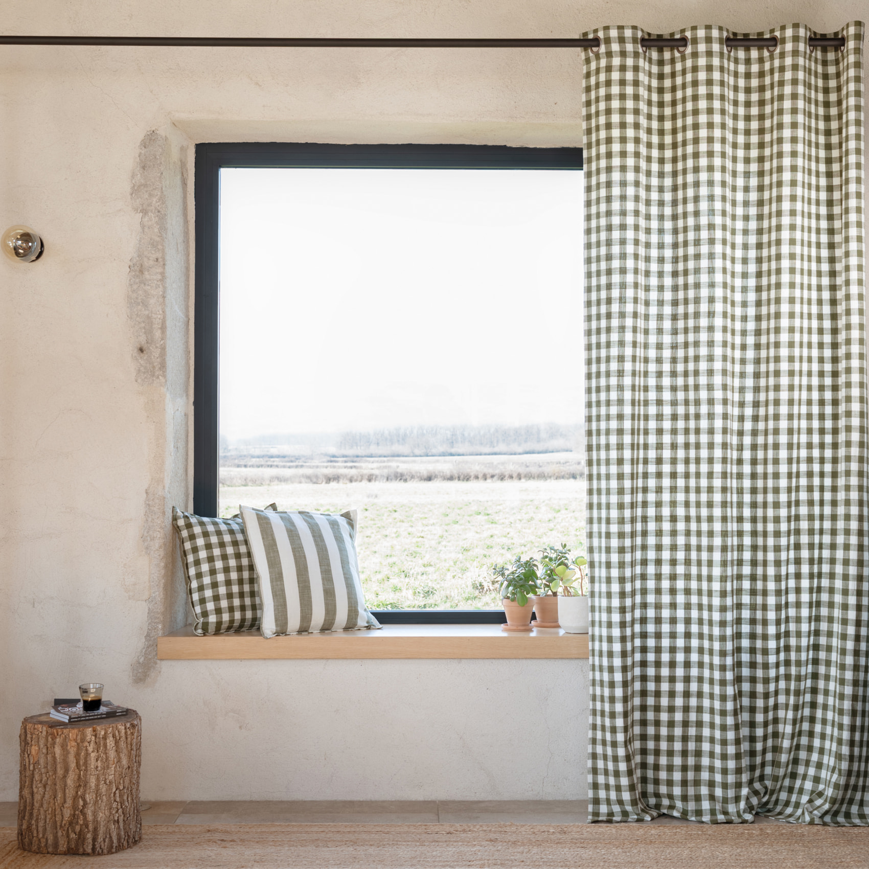 Rideau 100% coton vichy LOURMARIN - Kaki