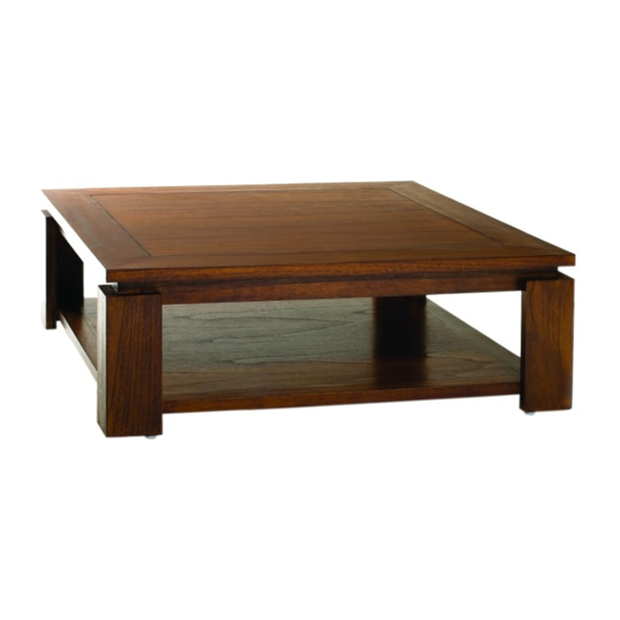 LAUREN- Table basse carrée marron sous plateau 90x90cm bois Mindi