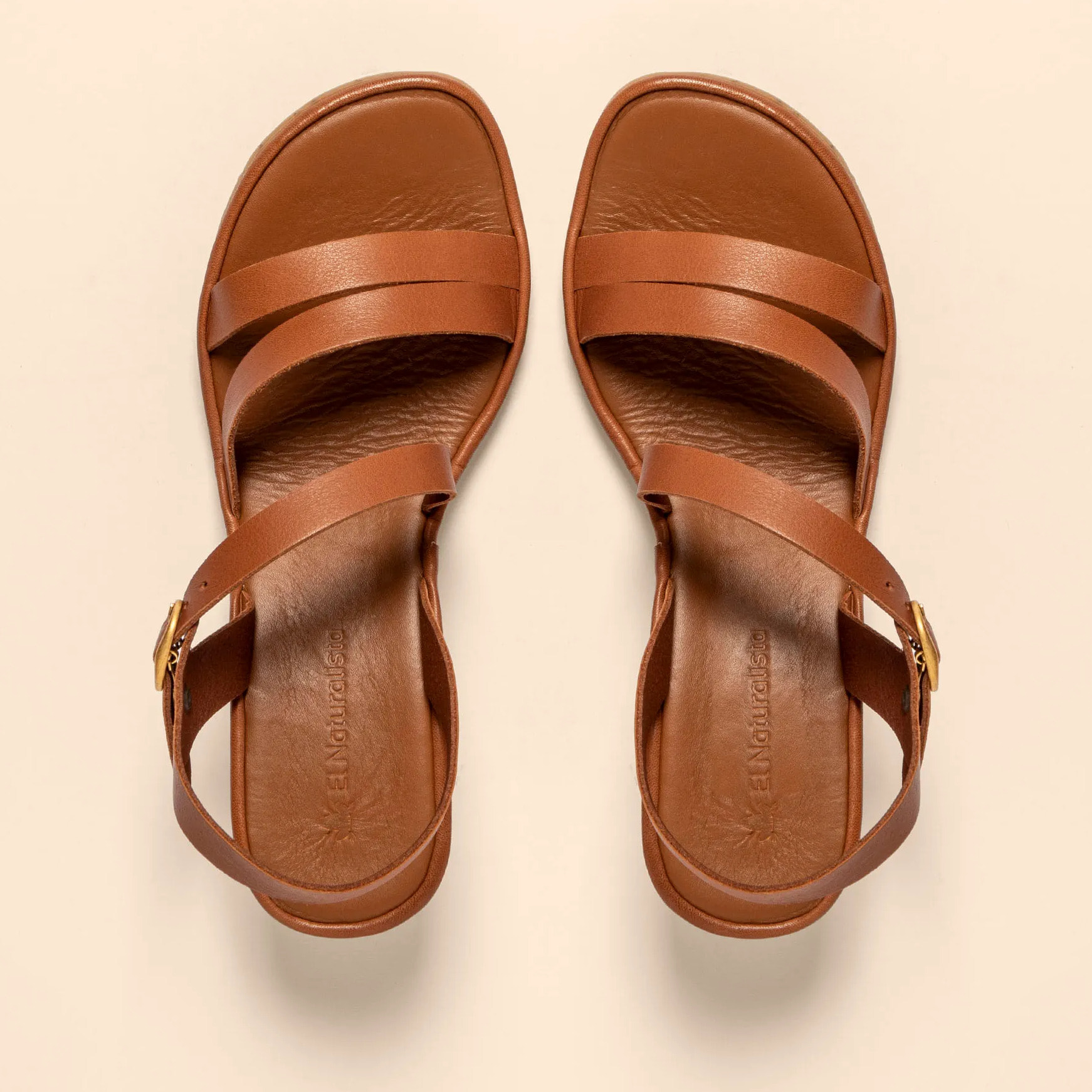 Sandalias con tacón N852 SOFT NAPPA CUERO/ GAIA color Cuero