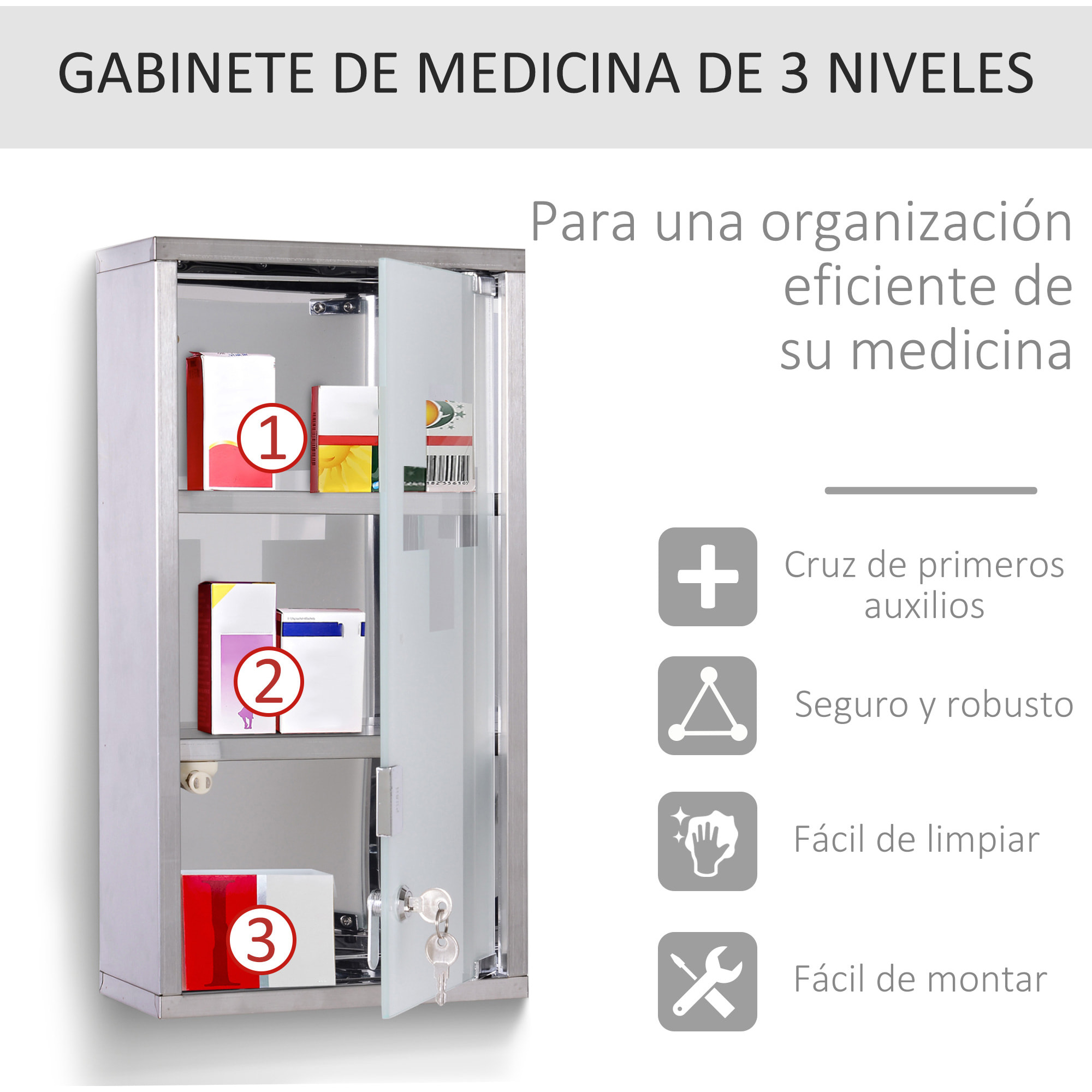 Armario de Medicinas con Cerradura 25x12x48cm Plateado