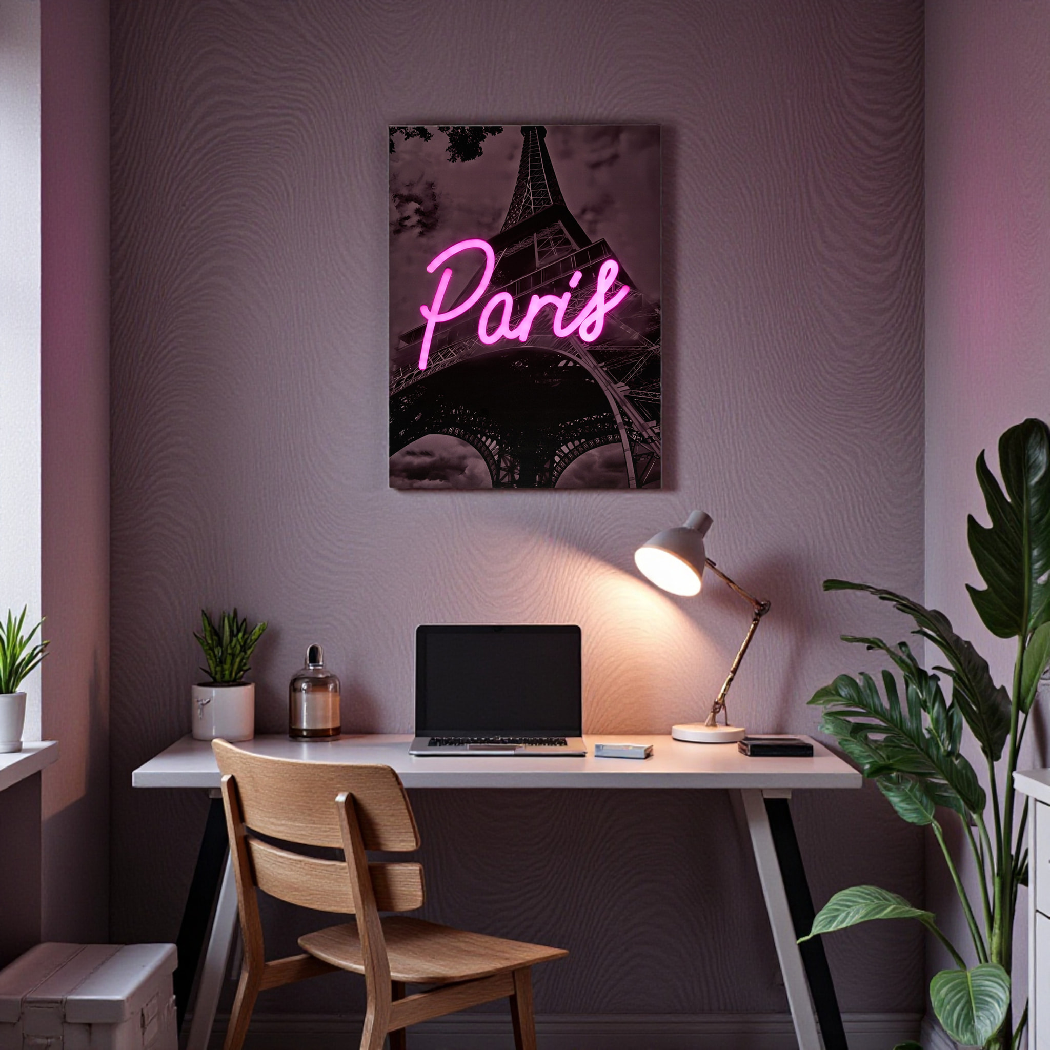 Tableau LED - HOME DECO FACTORY - Paris - Lumineux - Noir et rose