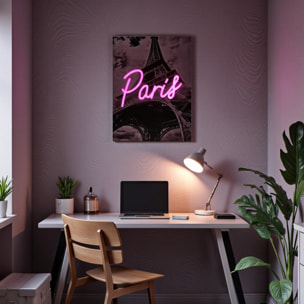 Tableau LED - HOME DECO FACTORY - Paris - Lumineux - Noir et rose