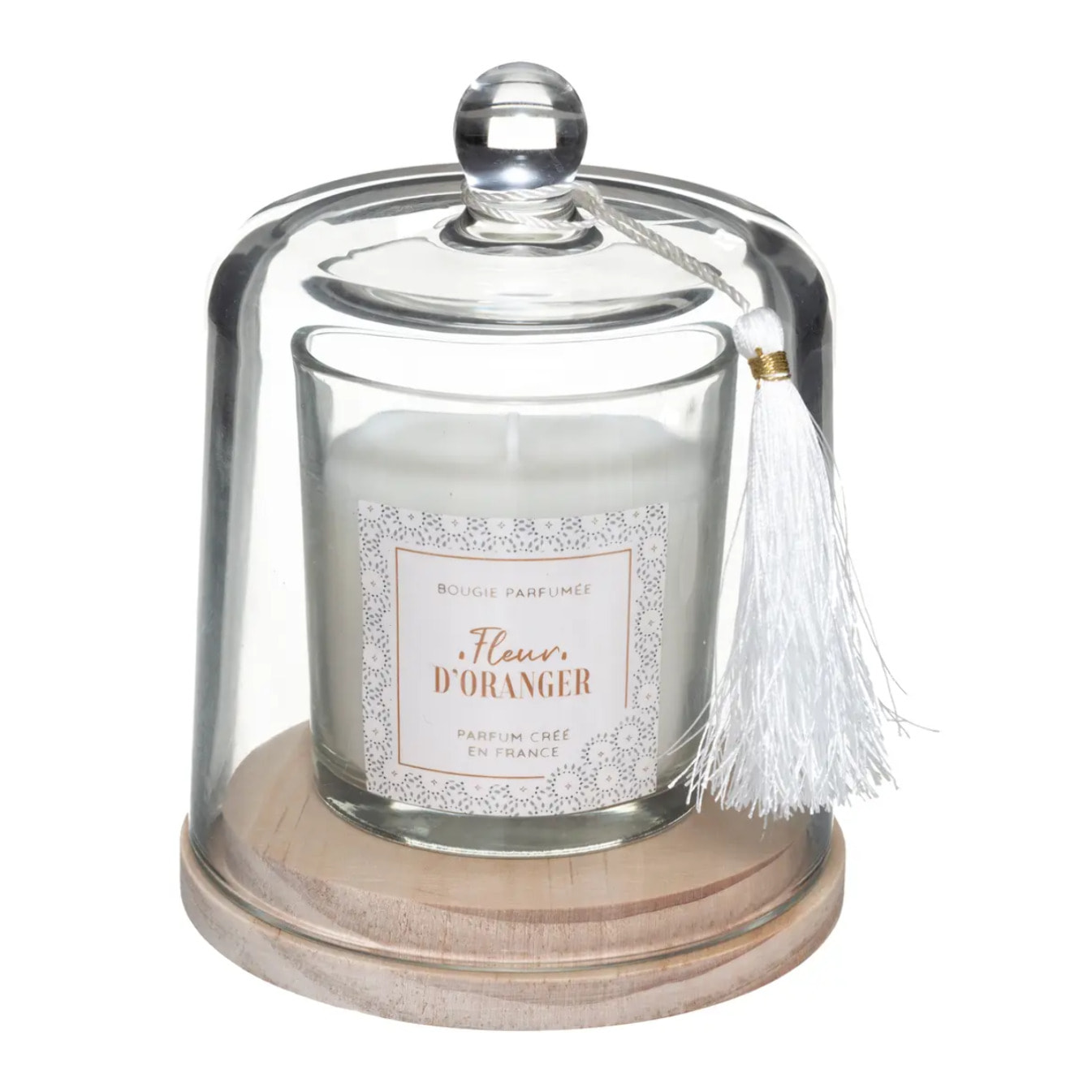 Bougie parfumée Loli 130g avec cloche verre fleur d'oranger