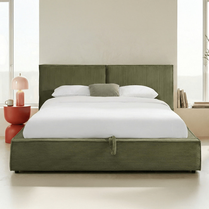 Lit coffre avec tête de lit en velours côtelé - ARNO