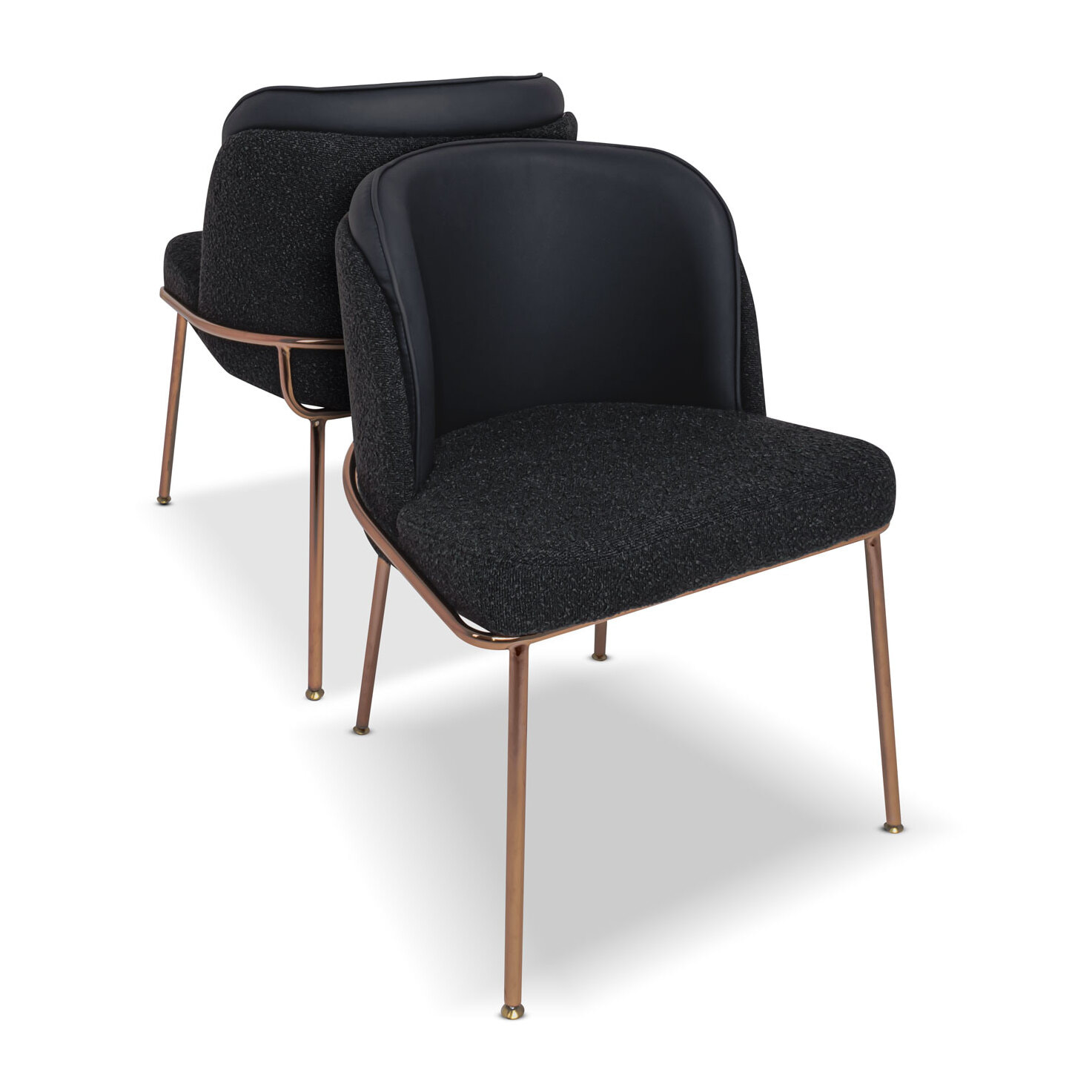 Thun Boucle - Coppia di poltroncine di design in metallo, seduta in tessuto bouclÃ© e schienale in letherette