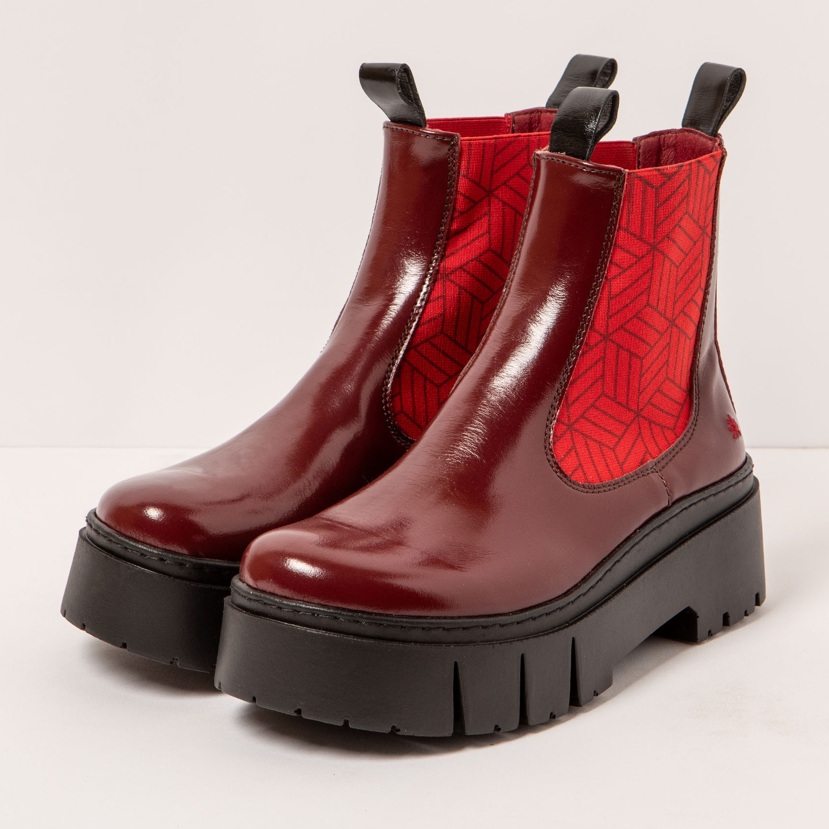 Botines 1766 NAPPA SHINNY BURDEOS-BLACK / LEEDS color Burdeos-black